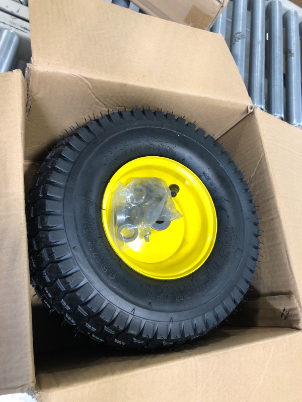 Photo 1 of 13x5.00-6 Tire and Wheel Assembly (2-Pack), Tubeless Lawn Mower Tire with Rim, with 3/4” Bushings and 3” Centered Hub Length