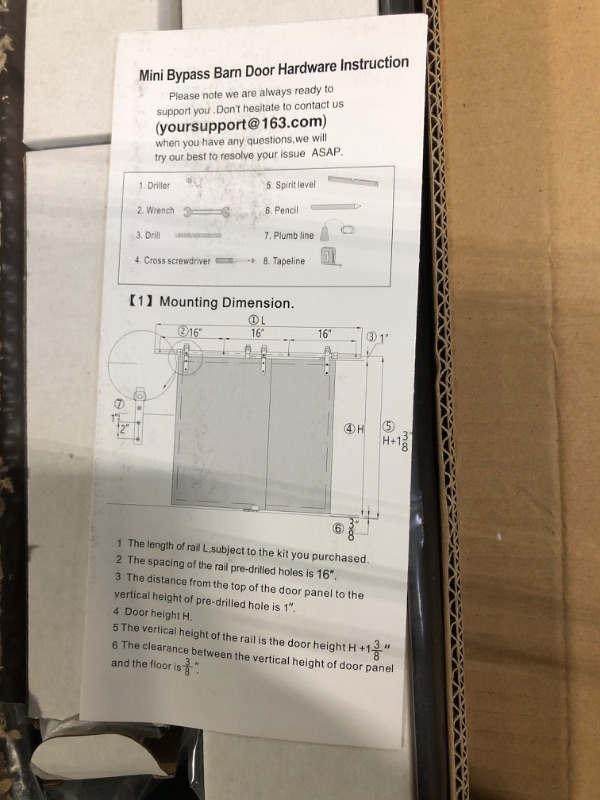 Photo 3 of 5 FT Mini Cabinet Bypass Barn Door Hardware Kit Single Track 60inch Small Sliding Barn Doors Track Kit for 4 Doors Storage Closet Window TV Stand Wardrobe (No Cabinet) 5FT Bypass Door Kit for 4 Doors