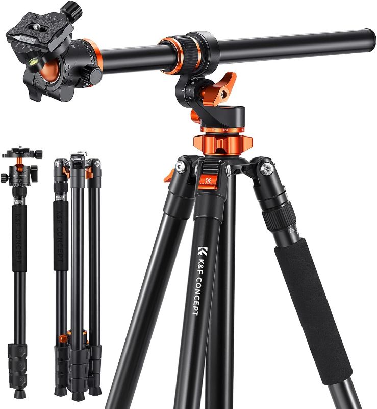 Photo 1 of K&F Concept 90 inch/230cm Ultra High Camera Tripod,Horizontal Overhead Shooting Travel Tripods with Metal Ball Head 10KG Load Capacity,Detachable Monopod, for Indoor and Outdoor Use T254A7+BH-28L