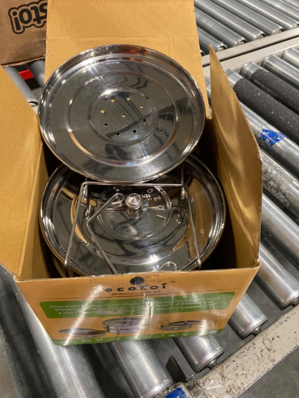 Photo 1 of Ecozoi Premium Extra Deep Stackable Steamer Insert Pans Pot in Pot for Instant Pot 6, 8 Quart Instant Pot Accessories - 2 Tier | Interchangeable Lids | Comes with 5 Additional Mini Cups for Baking 2-Tier Large: 6/8 Qt