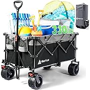 Photo 1 of Hikenture Collapsible Wagon Cart, 330lbs Capacity Beach Wagon with Big Wheels for Sand, Heavy Duty Foldable Wagon with Brakes, Portable Utility Folding Garden Cart for Outdoor