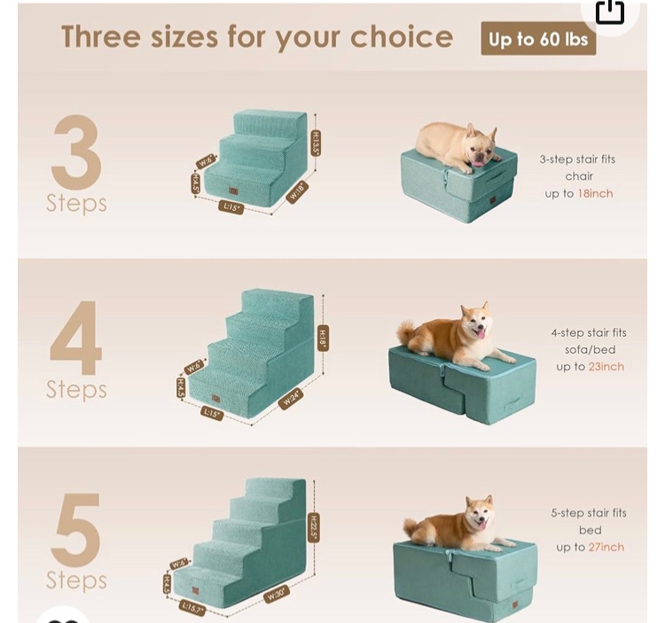 Photo 1 of EHEYCIGA Dog Stairs for Small Dogs 13.5" H, 3-Step Dog Steps for Couch Sofa and Chair, Pet Steps for Small Dogs and Cats, Non-Slip Balanced Dog Indoor Ramp, Teal