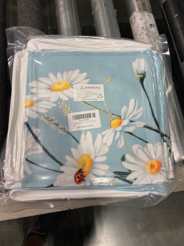 Photo 1 of Hexagram Decorative Pillow Covers 18 x 18 Daisy Decor Outdoor Summer Couch Throw Pillow Cover Case Set of 4 Yellow Blue Floral Flower Farmhouse Sunflower Decor for Sofa Living Room Patio Home Decor Daisy Blue 18x18 inch