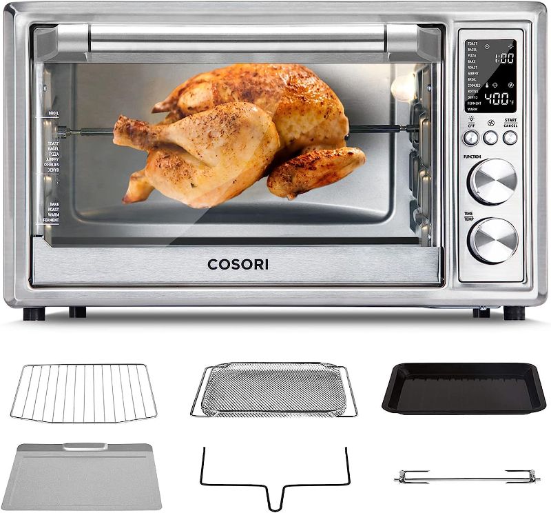 Photo 1 of COSORI 12-in-1 Air Fryer Toaster Oven Combo, Airfryer Rotisserie Convection Oven Countertop, Bake, Broiler, Roast, Dehydrate, 134 Recipes & 4 Accessories, 32QT, Silver, Stainless Steel