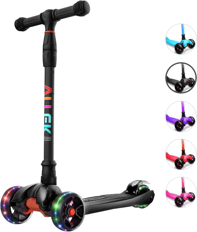 Photo 1 of Allek Kick Scooter B02, Lean 'N Glide Scooter with Extra Wide PU Light-Up Wheels and 4 Adjustable Heights for Children from 3-12yrs (Black)