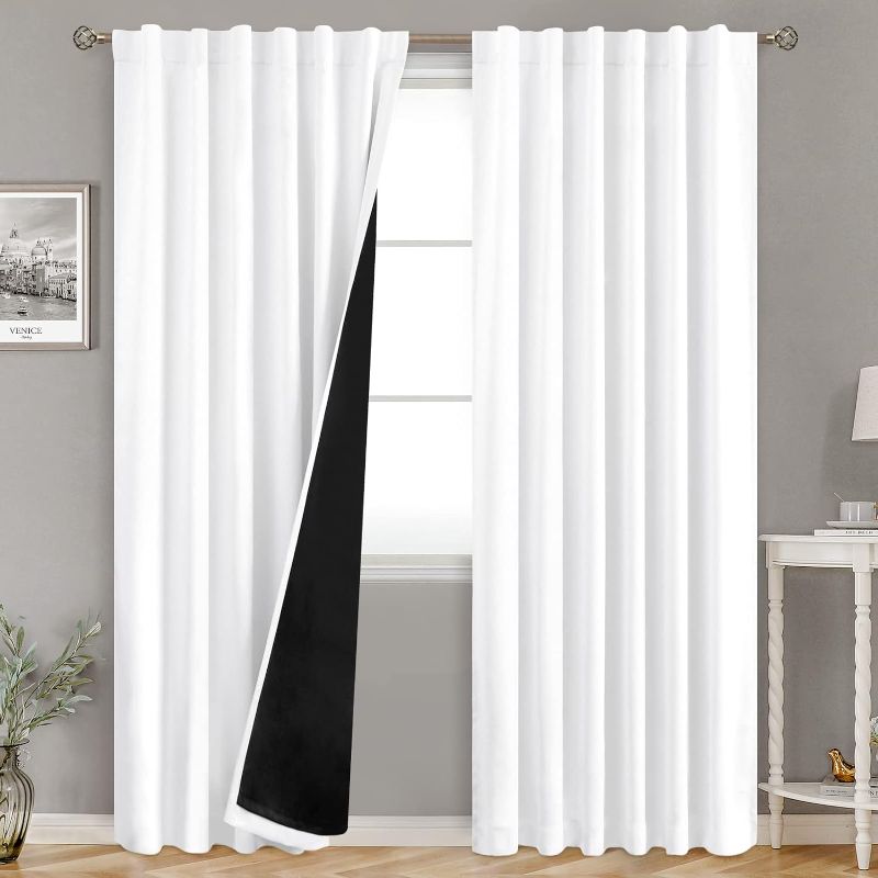 Photo 1 of **SIMILAR ITEM** Pure White 100% Blackout Curtains with Thermal Insulated Liner, Rod Pocket and Back Tab Double Layer Full Room Darkening Winter Curtains for Bedroom, 2 Panels, Pure White ***USED** 