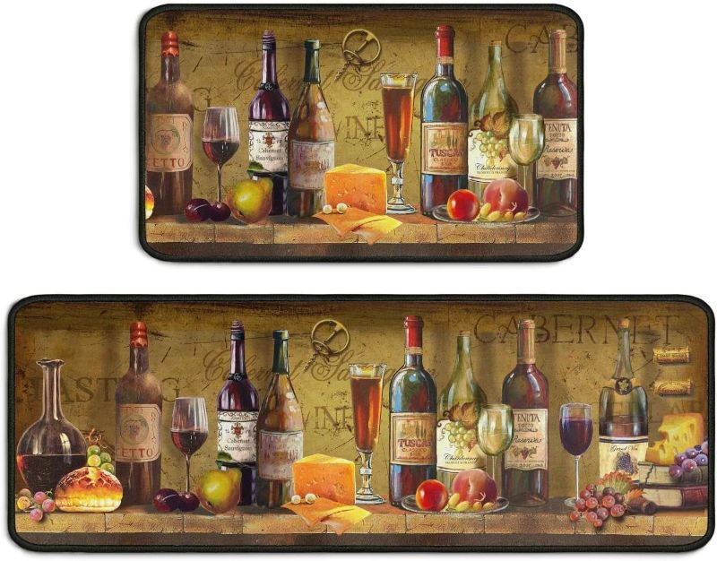 Photo 1 of **SIMILAR ITEM** Wine Kitchen Mat Set 2 Pieces,Cushioned and Rugs,Kitchen Standing Retro Rug Waterproof Non Slip Runner for Laundry,Wine Decorations 17x30+17x47inch Wine Rug