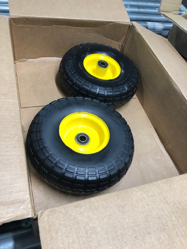 Photo 2 of 4.10/3.50-4 tire and Wheel,10" Flat Free Solid Tire Wheel with 5/8" Bearings,2.1" Offset Hub,for Gorilla Cart,Garden Carts,Dolly,Trolley,Dump Cart,Hand Truck/Wheelbarrow/Garden Wagon(2-Pack)