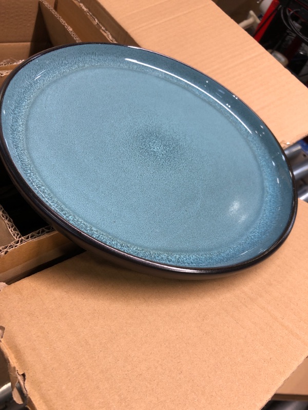 Photo 1 of 16 Piece Dinnerware Sets for 4 - Modern Style Stoneware Dinnerware Set - Scratch Resistant, Dishwasher Safe Plates and Bowls Sets Ceramic, Dish Set, Bowl and Plate Set - dark petrol plue Set (16pcs) black / petrol-blue