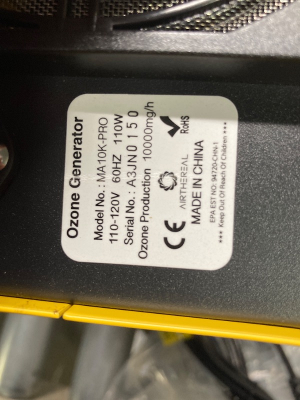 Photo 5 of **NEEDS CLEANED** **USED** Airthereal MA10K-PRO Ozone Generator 10000 mg/h High Capacity O3 Machine, Home Ionizer Odor Remover, Yellow