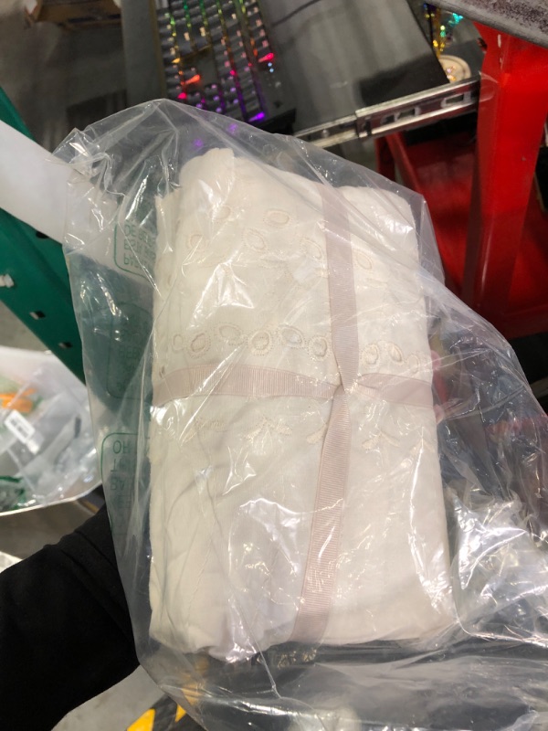 Photo 1 of FRESH IDEAS Eyelet Bed Skirt Dust Ruffle Embroidered Details, Classic 14” drop length Gathered Styling, Full, Ivory (Model: FRE30014IVOR02)