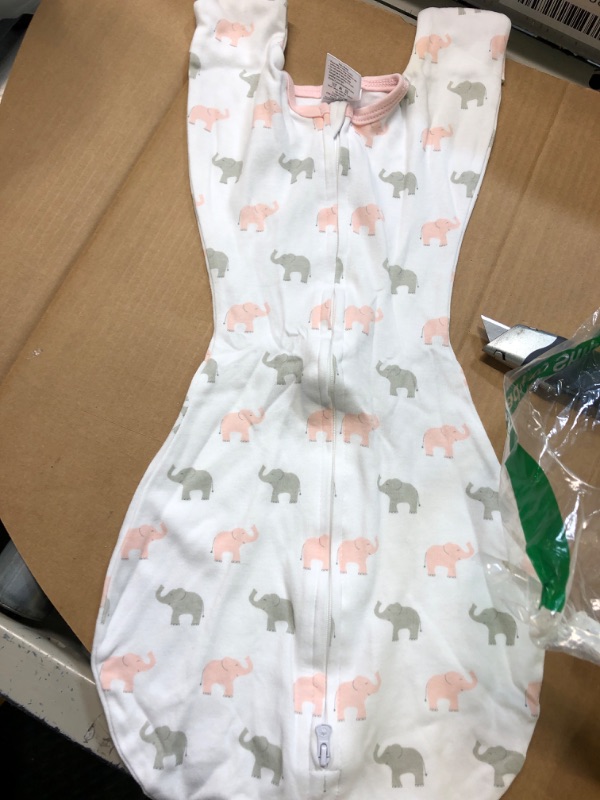 Photo 2 of Amazing Baby Transitional Swaddle Sack with Arms Up Half-Length Sleeves and Mitten Cuffs, Tiny Elephants, Pink, Medium, 3-6 months, 14-21 lbs (Better Sleep for Baby Girls, Easy Swaddle Transition)
