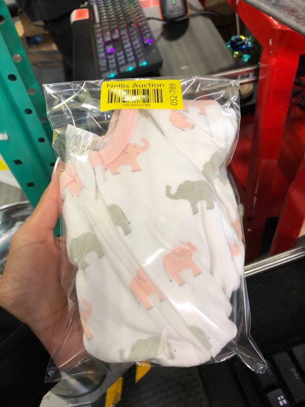 Photo 3 of Amazing Baby Transitional Swaddle Sack with Arms Up Half-Length Sleeves and Mitten Cuffs, Tiny Elephants, Pink, Medium, 3-6 months, 14-21 lbs (Better Sleep for Baby Girls, Easy Swaddle Transition)
