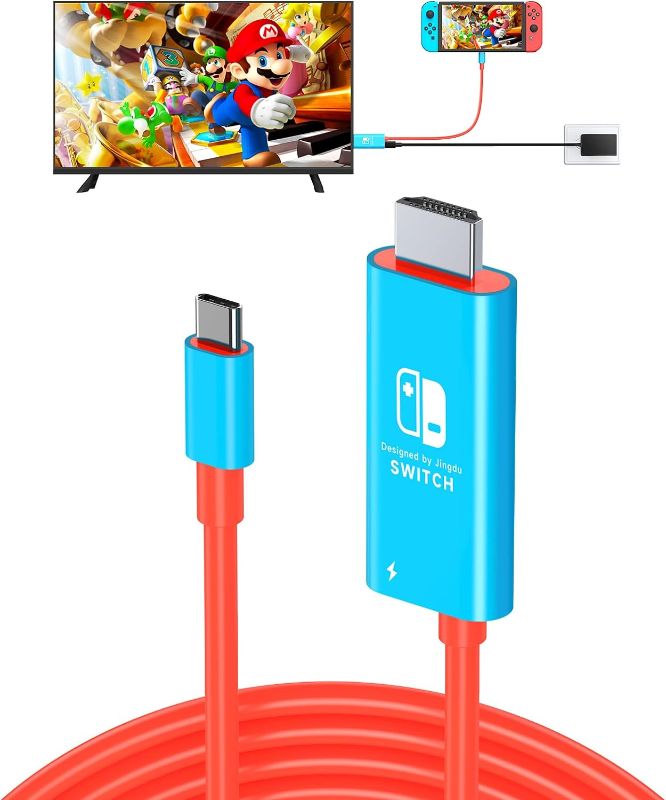 Photo 1 of JINGDU Portable HDMI Cable Compatible with Nintendo Switch NS/OLED, USB C to HDMI Cable Replaces The Original Switch Dock for TV Screen Mirroring, Convenient for Travel, 4K HD, 2m, Blue
