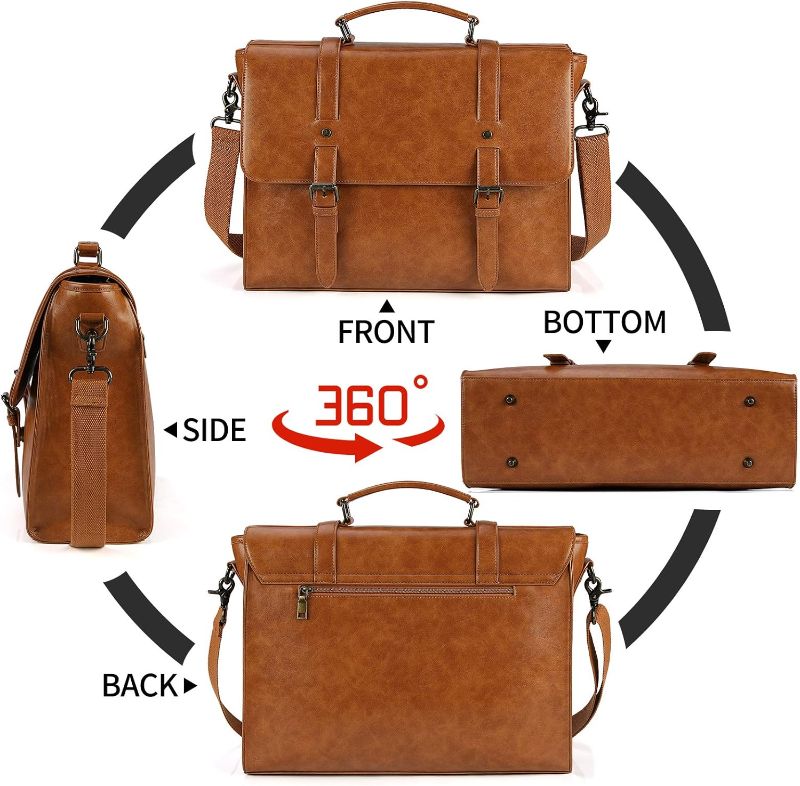 Photo 1 of Leather Mens Messenger Bag Vintage 15.6 Inch Waterproof Leather Laptop Briefcase Large Satchel Shoulder Bag Retro Office College Computer Laptop Bag with Leather Padfolio, Brown
