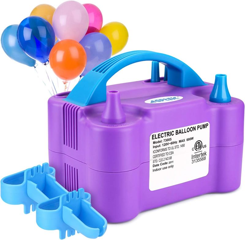 Photo 1 of AGPTEK Electric Air Balloon Pump, 110V 600W Purple Portable Dual Nozzle Inflator/Blower for Party Decoration,with 2 Balloon Tying Tool