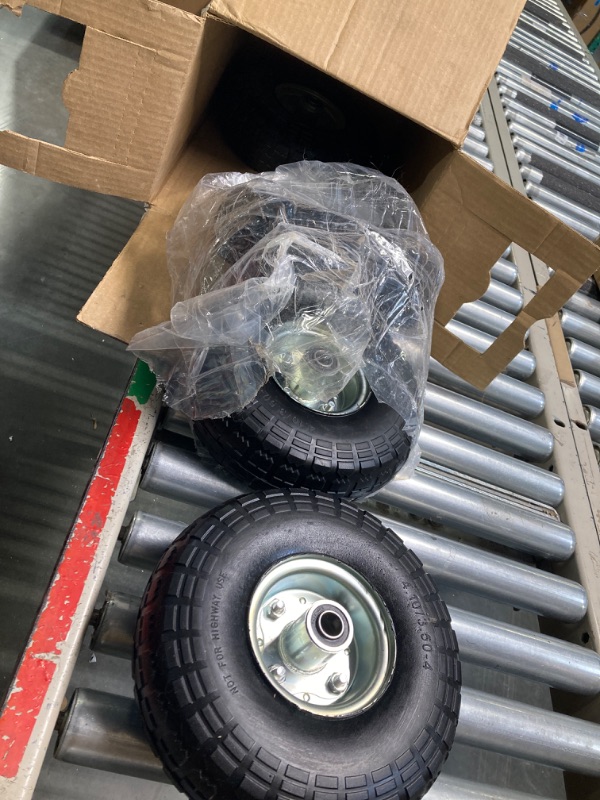 Photo 1 of 4 Pack 10-Inch Tires and Wheels 4.10/3.50-4 Replacement Utility Tires for Dolly, Hand Truck, Gorilla Cart, Generator, Lawn Mower, Garden Wagon With 5/8-Inch Axle Borehole and Double Sealed Bearings