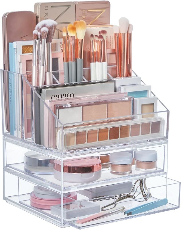 Photo 1 of STORi Chloe Stackable Clear Makeup Holder and Double Organizer Drawer Set | Organize Cosmetics and Beauty Supplies | Made in USA