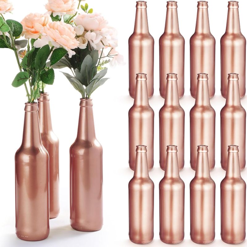 Photo 1 of 12 Pcs 17 oz Wine Bottles Wedding Vases for Centerpiece Empty Glass Containers Vintage Bottles Reusable Storage Vase for Flowers Wedding Reception Party Favor Baby Shower DIY Crafts(Rose Gold