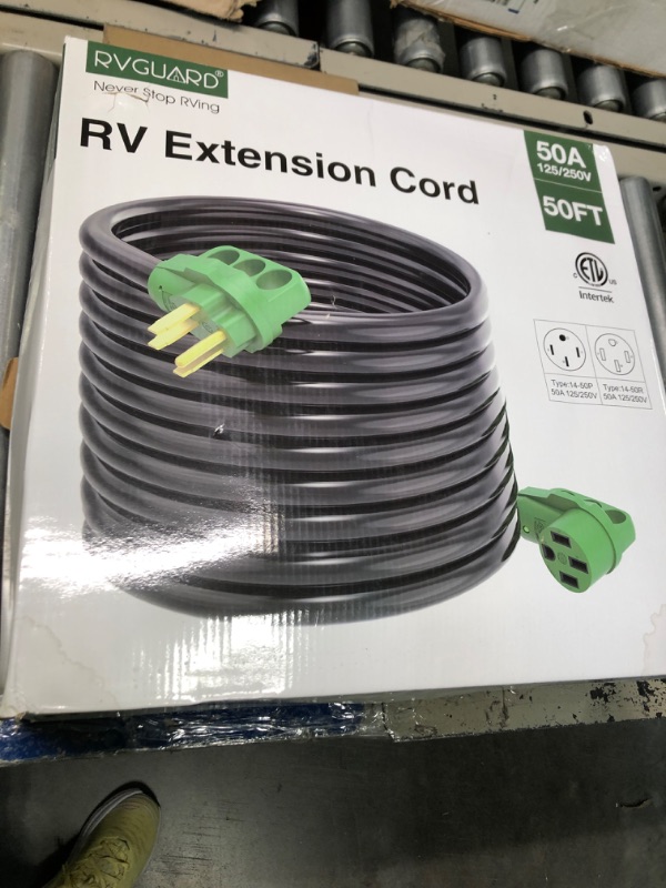 Photo 1 of RVGUARD 50 Amp 50 Foot RV Extension Cord, Heavy Duty STW Cord with LED Power Indicator and Cord Organizer, 14-50P/R Standard Plug, Green, ETL Listed 50 Feet Green 50 Amp