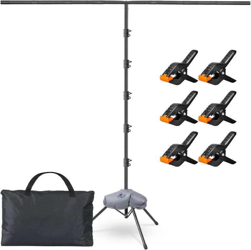 Photo 1 of T-Shape Backdrop Stand Kit - 8 x 5.3ft Adjustable Photo Backdrop Stand - Portable Sturdy Back Drop Stand for Photoshoots, Parties, Wedding and Decoration with 6 Spring Clamps, Sandbag, Carry Bag