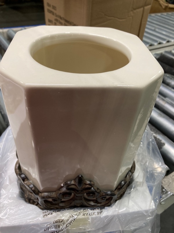 Photo 3 of 15-Inch Tall Provencial Cream Canister with Brown Metal Scrolled Base