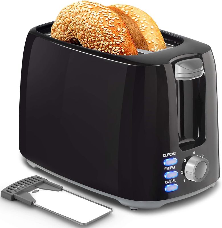 Photo 1 of 2 Slice Black Toaster with Wide Slots, Bagel Function, 7 Shade Settings, Removable Crumb Tray - Compact Prime Rated Toaster for Bread, Waffles