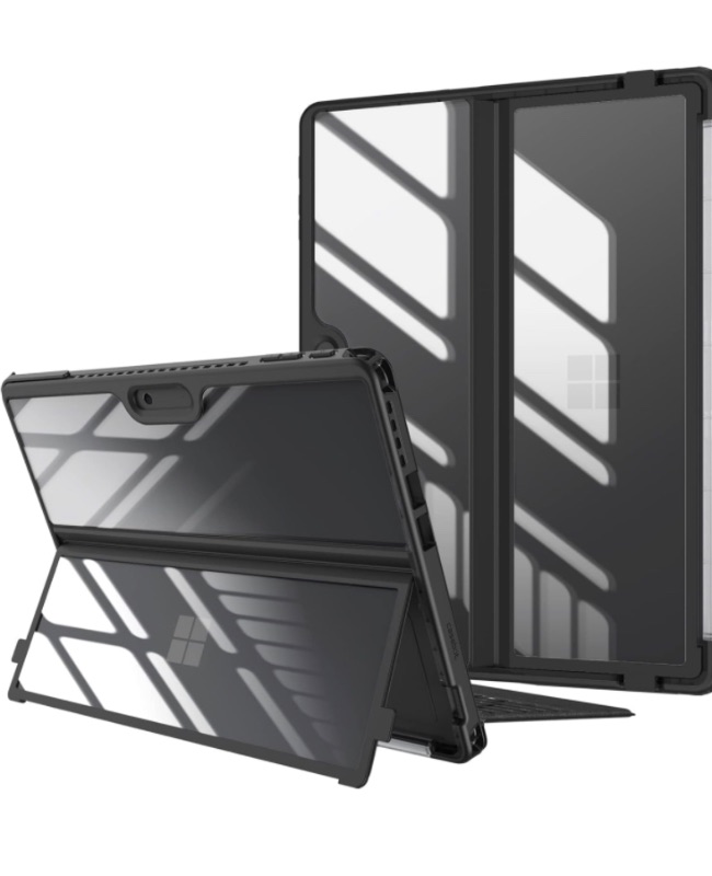 Photo 1 of (2024) / Surface Pro 9 (2022) - Shockproof Folio Rugged Cover with Clear Transparent Back Shell Compatible with Type Cover Keyboard, Black