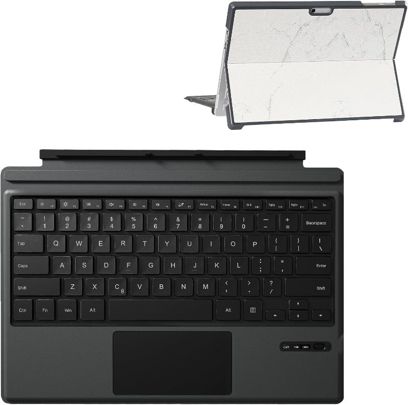 Photo 1 of Keyboard Case for Microsoft Surface Pro 7 Plus/Pro 7 / Pro 6 / Pro 5 / Pro 4 / Pro 3, Wireless Bluetooth Ergonomic Keyboard with Rechargeable Battery and Trackpad - Black