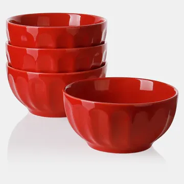 Photo 1 of ****1 PC*** Red Porcelain Fluted Bowl