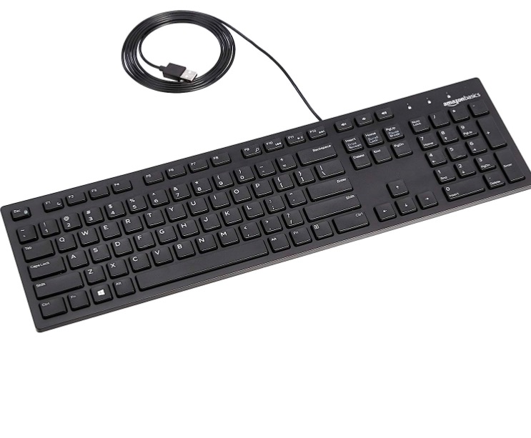 Photo 1 of Amazon Basics Low-Profile Wired USB Keyboard with US Layout (QWERTY), Matte Black