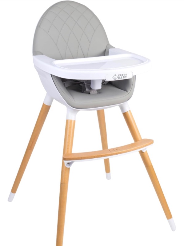 Photo 1 of Convertible High Chair for Babies, Toddlers, Kids & Children - Wooden Highchair with Adjustable Height & Dishwasher Safe Tray - Wood Feeding & Dining Chair - Converts to Booster Seat - KoolaBaby