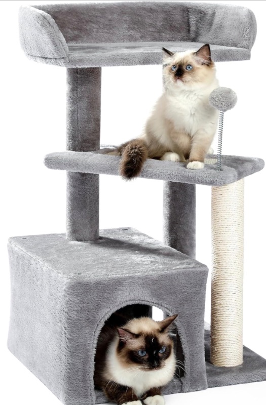 Photo 1 of 
Made4Pets Cat Tree, Carpet Cat Tower Grey for Indoors Cats, Cute Wood Kitty Condo with Scratching Post and Pad, 29" Multi-Level Modern Activity Climbing Furniture for Small and Medium Cats