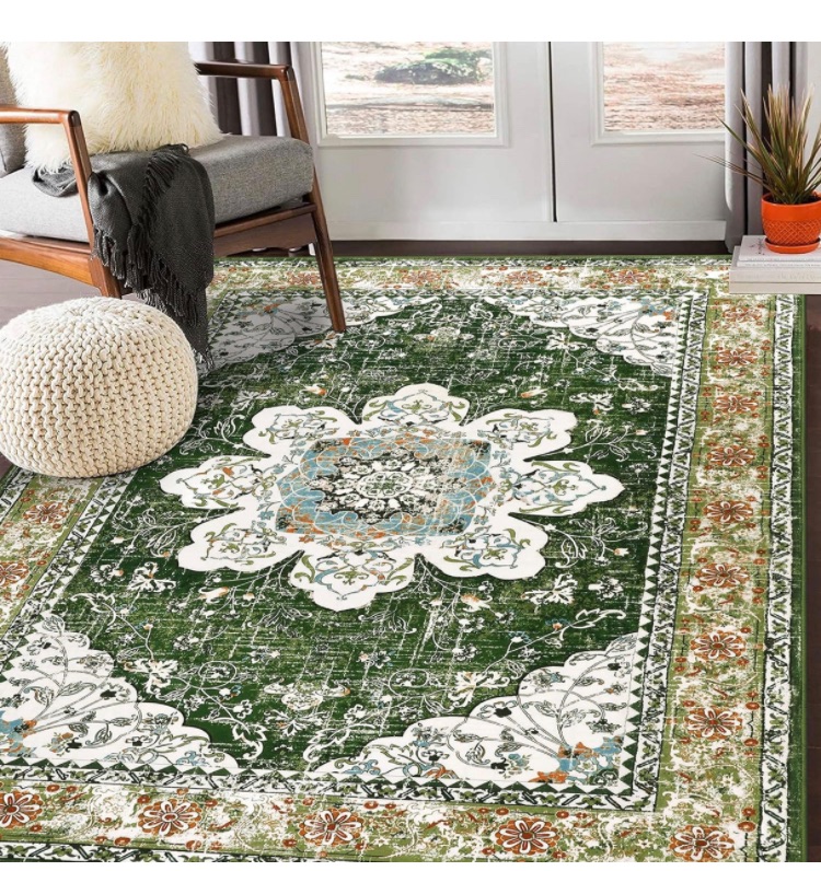 Photo 1 of eading Bohemian Vintage Area Rug 5x8ft, Machine Washable Low-Pile Accent Carpet, Non-Shedding Non-Slip Living Room Floor Throw Rugs for Bedroom,Dining Room,Kids Playroom,Rv,Office(Green)