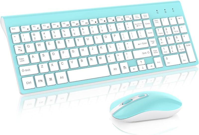 Photo 1 of cimetech Wireless Keyboard and Mouse Combo, Compact Full Size Wireless Keyboard and Mouse Set 2.4G Ultra-Thin Sleek Design for Windows, Computer, Desktop, PC, Notebook, Laptop - Blue