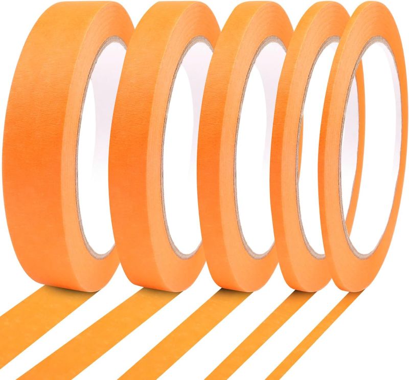 Photo 1 of 5 Rolls Pinstripe Tape - Masking Tape 1/16", 1/8", 1/4", 1/2", 3/4" - Thin Painters Masking Automotive Tape for DIY, Car, Auto, Paint, Art, Tumblers (Orange)