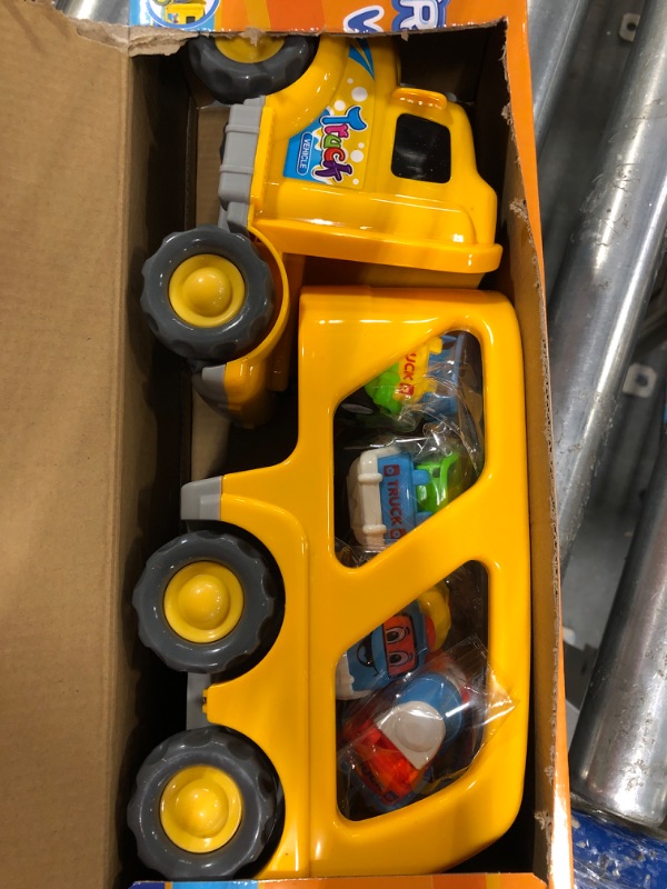 Photo 1 of Construction Truck Toddler Toys Car: Toys for 2 3 4 Year Old Boy 5 in 1 Carrier Toys for Kids Age 2-3 2-4 | 18 Months 2 Year Old Boy Christmas Birthday Gifts Construction Toy Trucks