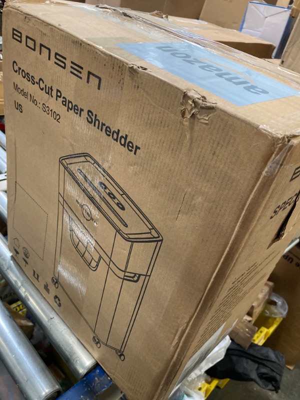 Photo 2 of *** NOT FUNCTIONAL**** SELLING AS PARTS*****BONSEN 16-Sheet Heavy Duty Paper Shredder for Office, 30-Minute Running Time Cross-Cut Shredder with 5.3-Gallon Pull Out Basket, Anti-Jam & Quiet Shredder for Home Office (S3102) 16-Sheet Cross-Cut