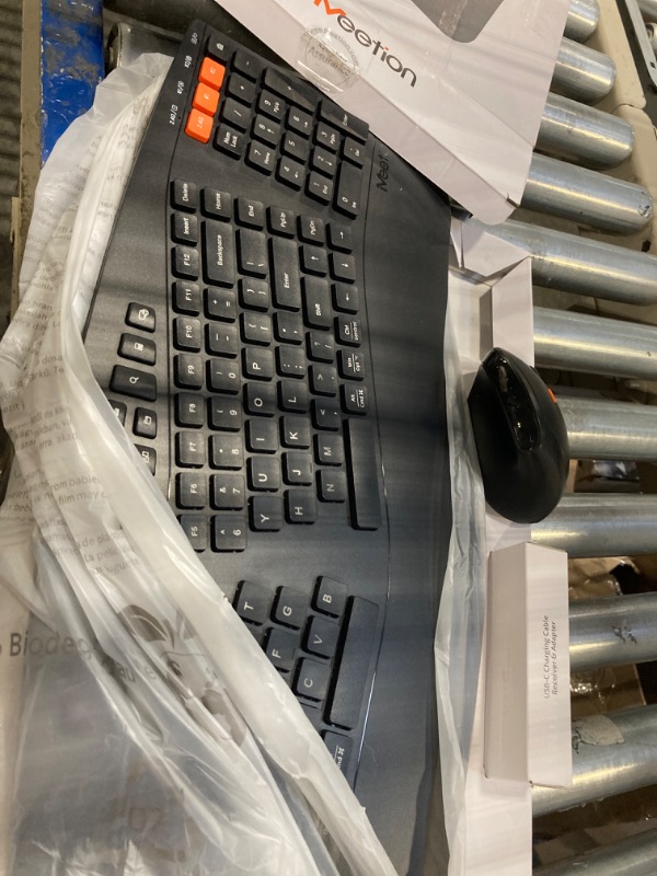 Photo 1 of MEETION Ergonomic Keyboard and Mouse Wireless Combo, Multi-Device Bluetooth Keyboard and Mouse with Wrist Rest, 3 DPI Adjustable Full-Sized Split Keyboard and Mouse, for PC/Computer/Laptop, Black

