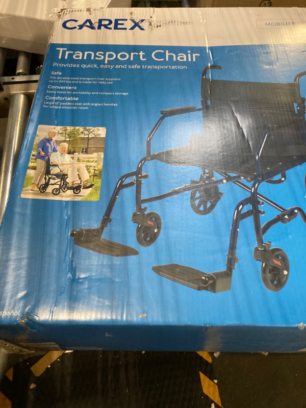 Photo 2 of Carex Transport Wheelchair With 19 inch Seat - Folding Transport Chair with Foot Rests - Foldable Wheel Chair for Travel and Storage, 1 Count