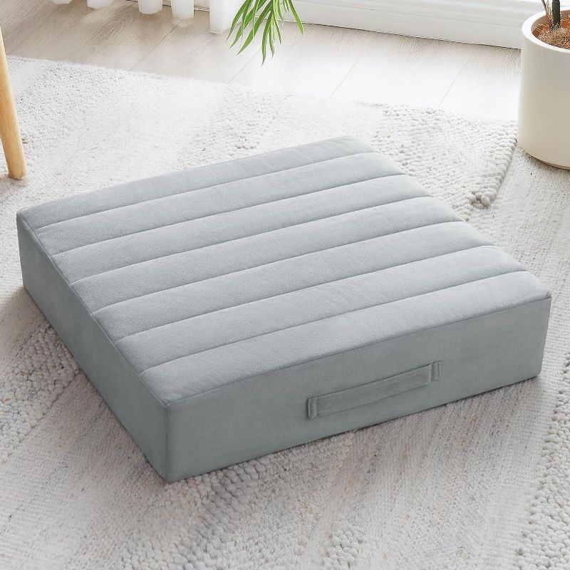 Photo 1 of 22 inches Floor Pillow for Adults - Large Meditation Cushion with Thick Foam & Soft Tufted Cover - Premium Outdoor Square Floor Cushion Seat - Yoga Pillows for Sitting On Floor - Light Gray