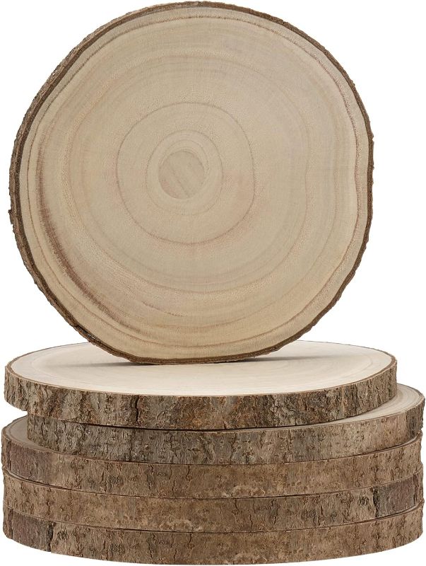 Photo 1 of ***MINOR STAINING ON 3*** 

5 Piece 10-12 Inch Wood Rounds, Natural Round Wood Slices, Unfinished Rustic Wood Circle Slices Tree Slices for Centerpieces, DIY Projects, Ornaments - 