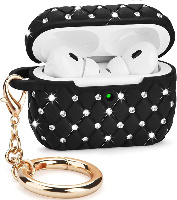 Photo 1 of CAGOS for Airpods Pro Case, Cute Bling Crystal Protective Cover Compatible with Apple Airpods Pro 2nd Generation Case USB C and Airpods Pro 1st Generation Case for Women, Black