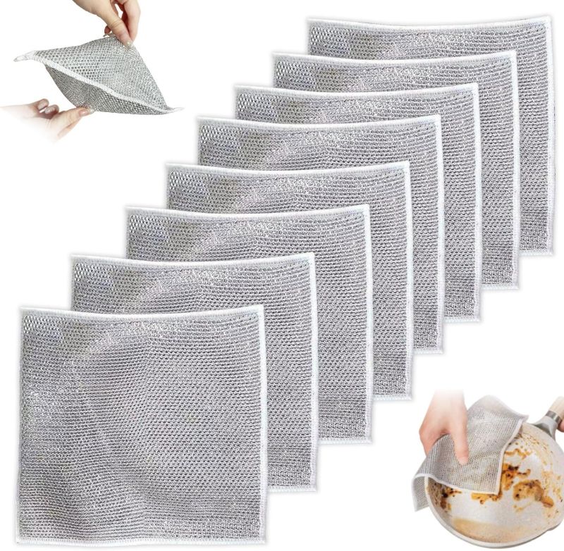 Photo 1 of Sopurrrdy Double Layer Wire Dishwashing Rags - 8 Pcs Wire Dishwashing Rags for Wet and Dry, Non-Scratch Wire Dishcloth, Multipurpose Wire Cleaning Cloths for Dishes, Sinks, Counters, Stove Tops