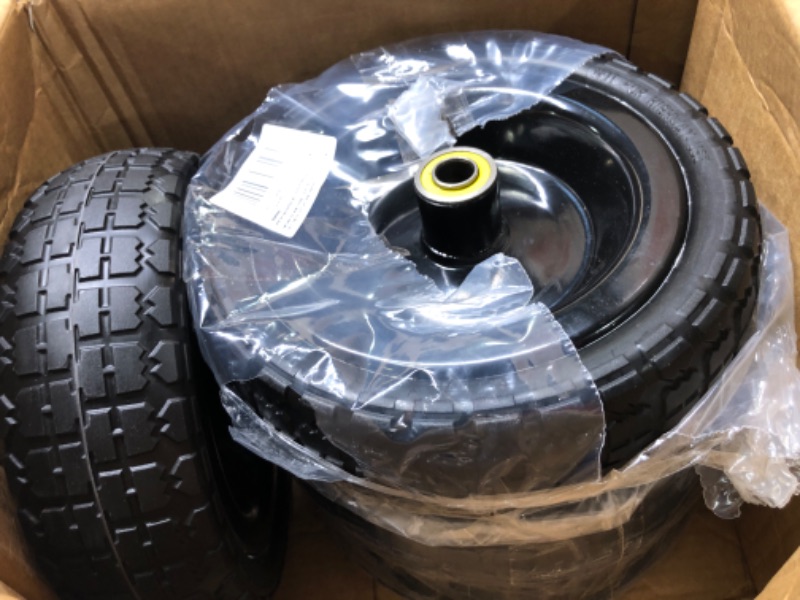 Photo 2 of (4-Pack) 10‘’ Replacement Tire for Gorilla Cart - Solid Polyurethane Flat-Free Tire and Wheel Assembly - 3” Wide Tires with 5/8 Axle Borehole and 2.1” Hub 10" Wheels-4 Pack