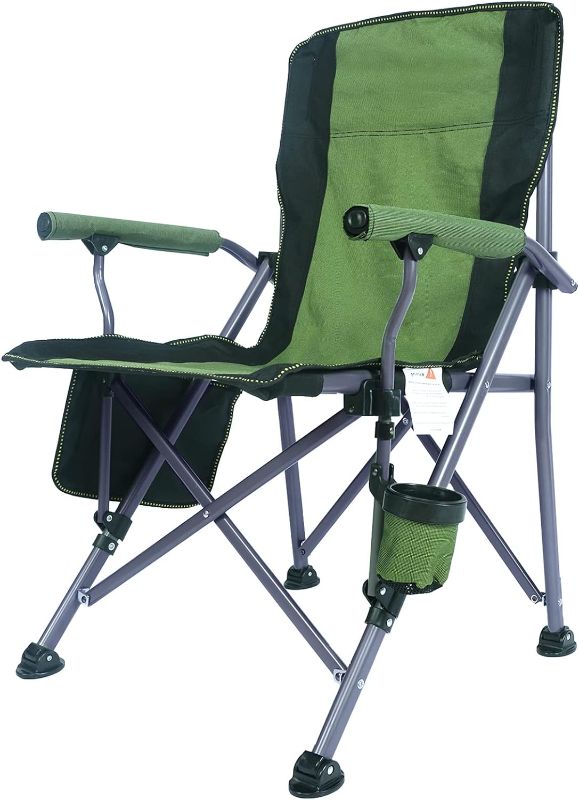 Photo 1 of ***product similar to the original photo***Outdoor Folding Camping Chair, Lightweight Portable High Chair, Heavy Duty Support 330 lbs, High Back Padded Lawn Chair with Arm Rest Cup Holder and Portable Carrying Bag, GREEN