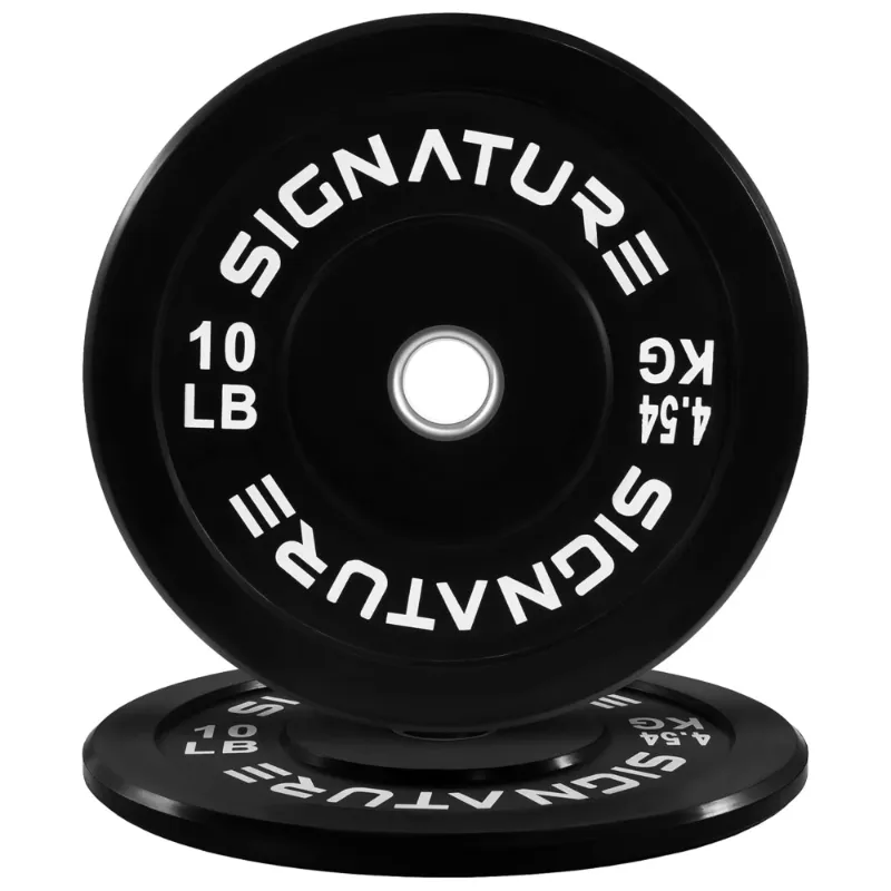 Photo 1 of *** product similar to the original photo*** Signature Fitness 2" Olympic Bumper Plate Weight Plates with Steel Hub, Pairs, Singles or Sets Black, SET OF 2