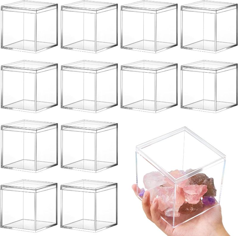 Photo 1 of 12 Pieces Clear Acrylic Plastic Square Cube Small Acrylic Box with Lid Decorative Storage Boxes Jewelry Display Box Mini Clear Container for Home Candy Pill and Tiny Jewelry (4.7 x 4.7 x 4.7 Inch)