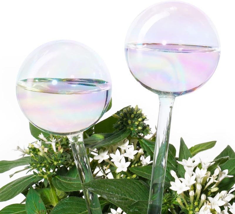 Photo 1 of [2 PCS] Light Iridescent Rainbow Gradient Color Clear Glass Self-Watering System Spikes, Aqua Globes Automatic Plant Waterer Bulbs