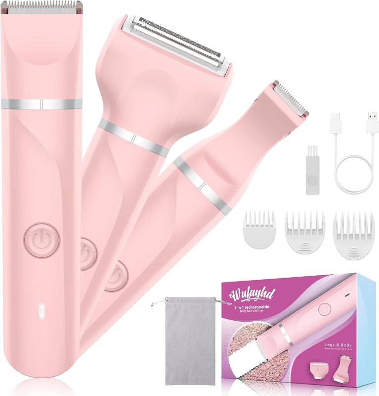 Photo 1 of Bikini Trimmer for Women, 3 in 1 Electric Razors Shaver for Women, IPX7 Waterproof Pubic Hair Trimmer Women Wet & Dry Use, Rechargeable Hair Removal Kit for Face Body Leg Bikini Underarm Arm
